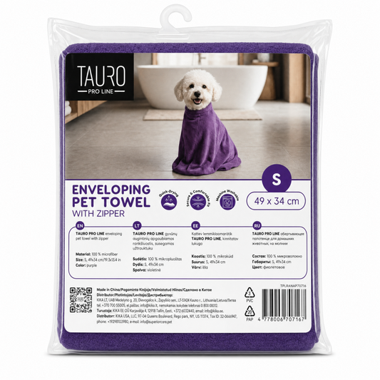 TAURO PRO LINE enveloping pet towel with zipper, purple, size S, 49x34 cm
