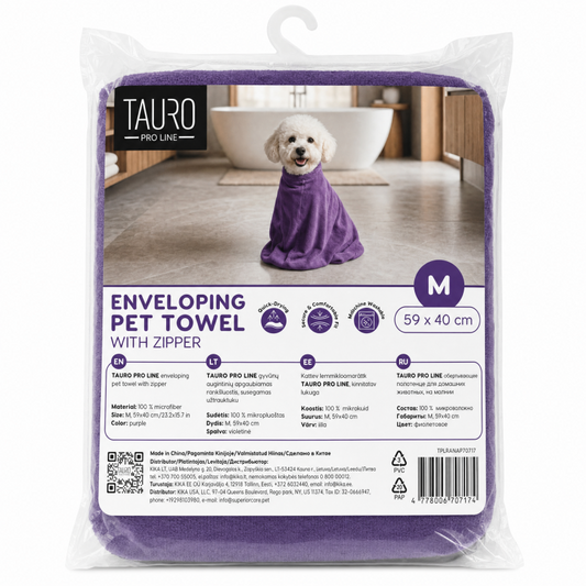 TAURO PRO LINE enveloping pet towel with zipper, purple, size M, 59x40 cm