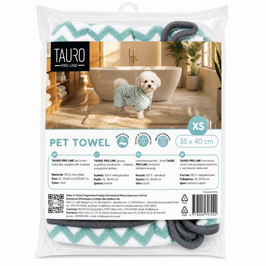 TAURO PRO LINE pet towel - bathrobe, stapled with a sticker, mint, size XS, 35x40 cm