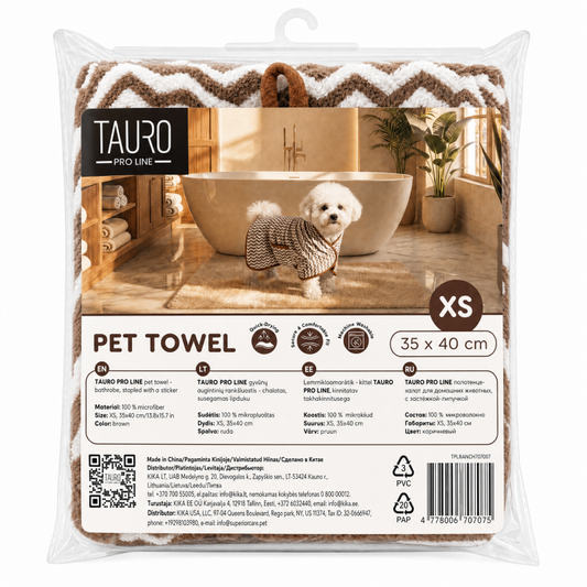 TAURO PRO LINE pet towel - bathrobe, stapled with a sticker, brown, size XS, 35x40 cm