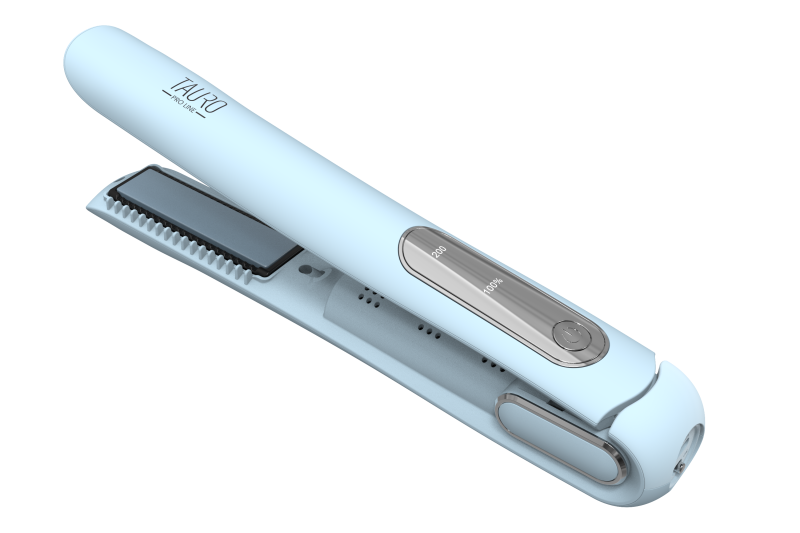 TAURO PRO LINE cordless pet coat straightener with negative ion technology, light blue, USB connection