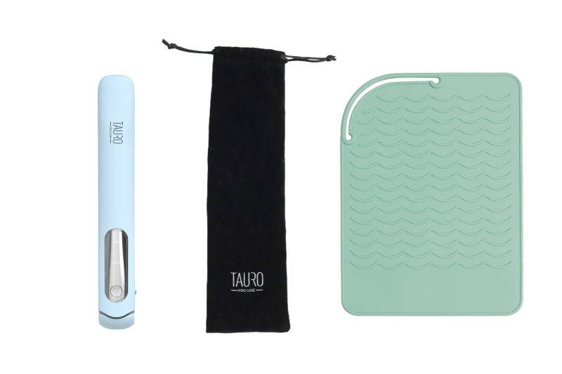 TAURO PRO LINE cordless pet coat straightener with negative ion technology, light blue, USB connection