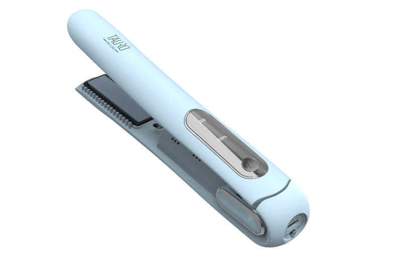TAURO PRO LINE cordless pet coat straightener with negative ion technology, light blue, USB connection