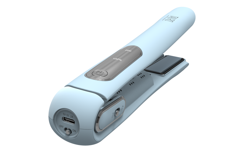 TAURO PRO LINE cordless pet coat straightener with negative ion technology, light blue, USB connection