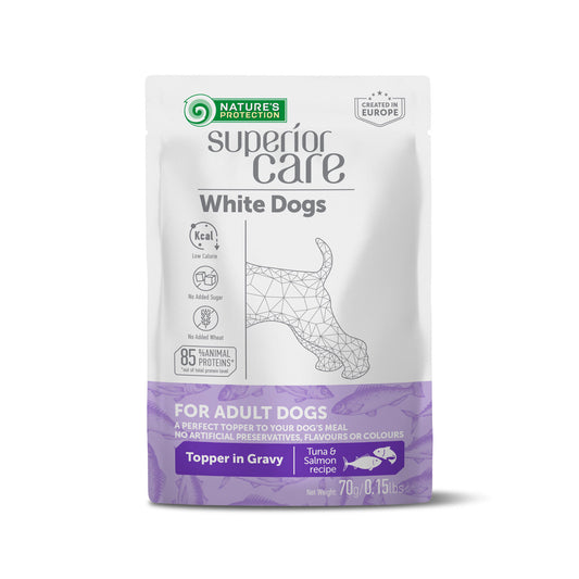 Nature's Protection Superior Care wet food supplement with tuna and salmon for adult white-coated dogs of all breeds