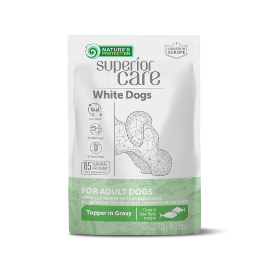 Nature's Protection Superior Care wet food supplement with tuna and sea bass for adult white-coated dogs of all breeds