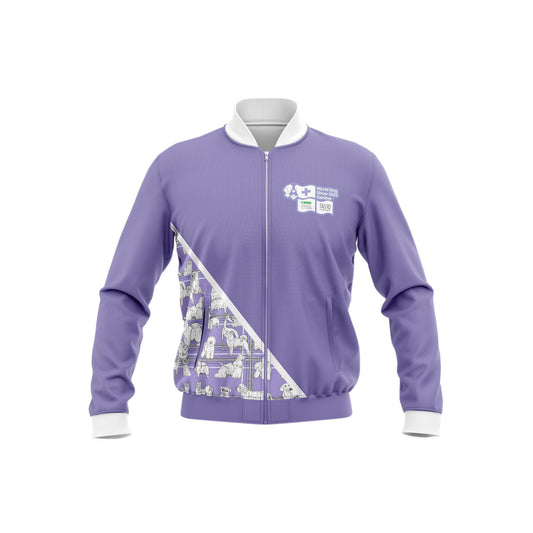 World Dog Show sweater, purple, with QR code