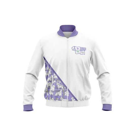 World Dog Show sweater with fluff, white, with QR code