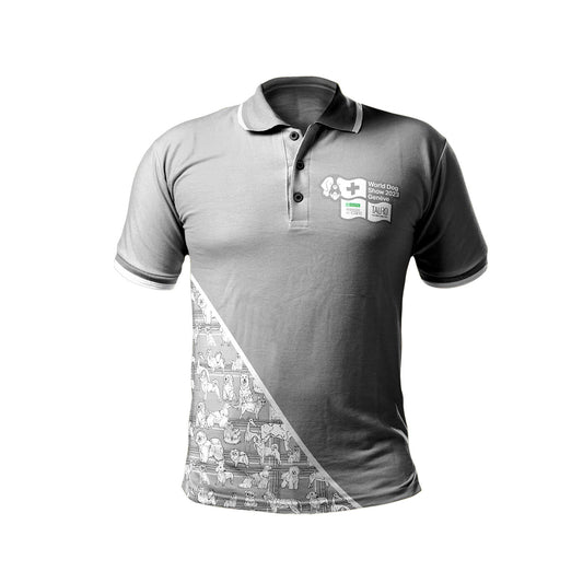 World Dog Show Polo T-shirt with short sleeves, grey, with QR code