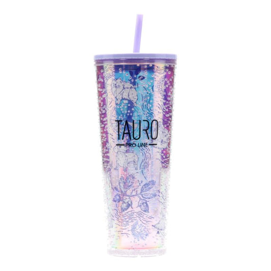 Tauro Pro Line plastic mug with lid and straw, unique design, pink with purple details
