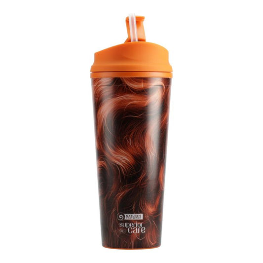 Nature's Protection Superior Care plastic water bottle, with red coat illustration and straw