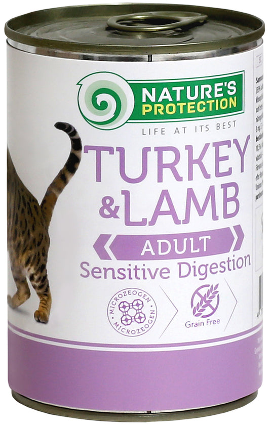 Nature's Protection canned pet food for adult cats with turkey and lamb