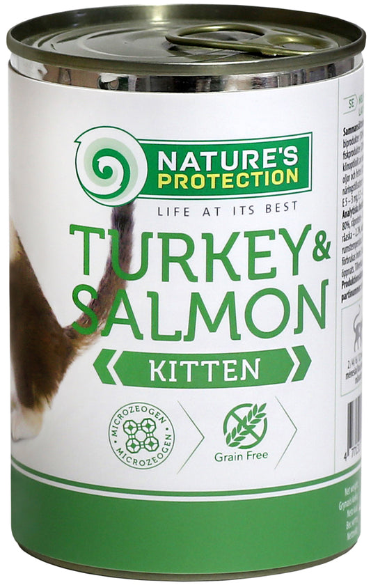 Nature's Protection canned pet food for junior cats with turkey and salmon