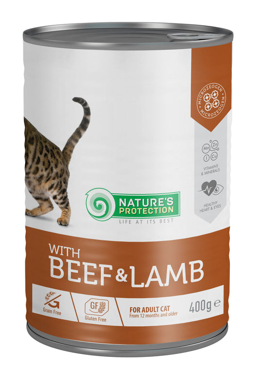 Nature's Protection dåsemad til voksne katte med oksekød og lam