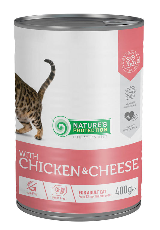 Nature's Protection canned pet food for adult cats with chicken and cheese