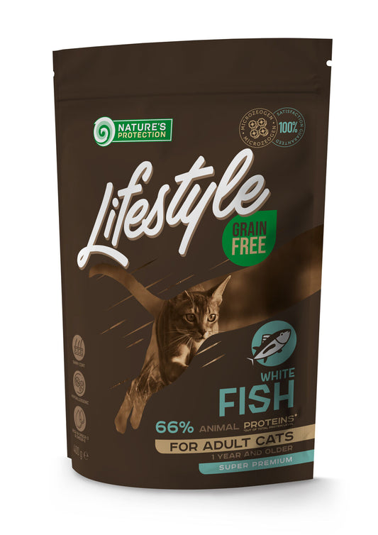 Nature’s Protection Lifestyle complete grain-free dry food with white fish for adult cats