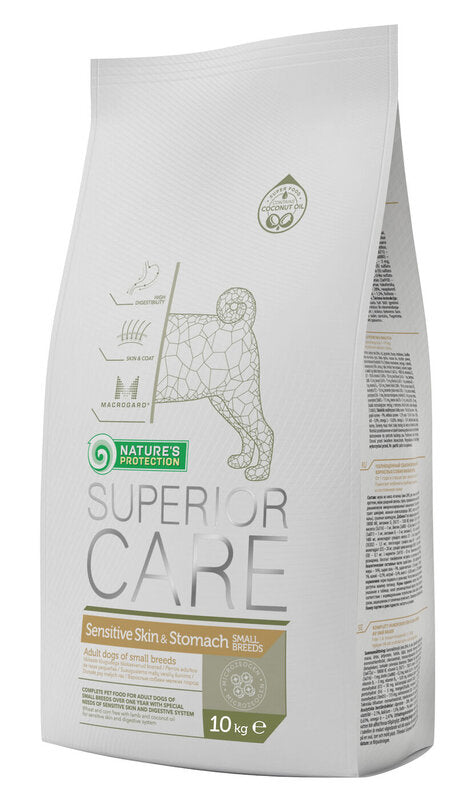 Nature's Protection Superior Care tørfoder til voksne hunde af små racer med følsom hud og mave, med lam