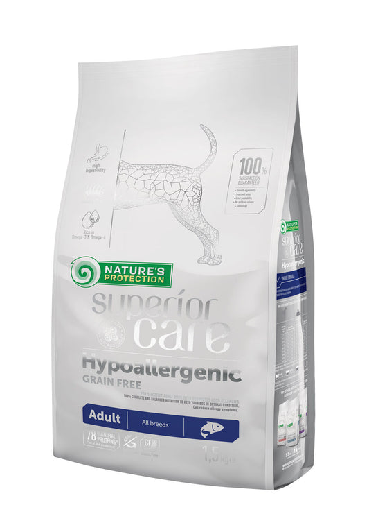Nature's Protection Superior Care dry grain free pet food with salmon for adult sensitive dogs of all breeds